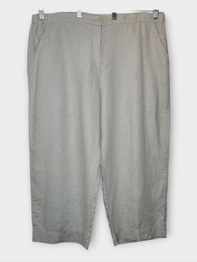Flax Linen Wide Leg Cropped Pants L/XL Light Gray Lagenlook